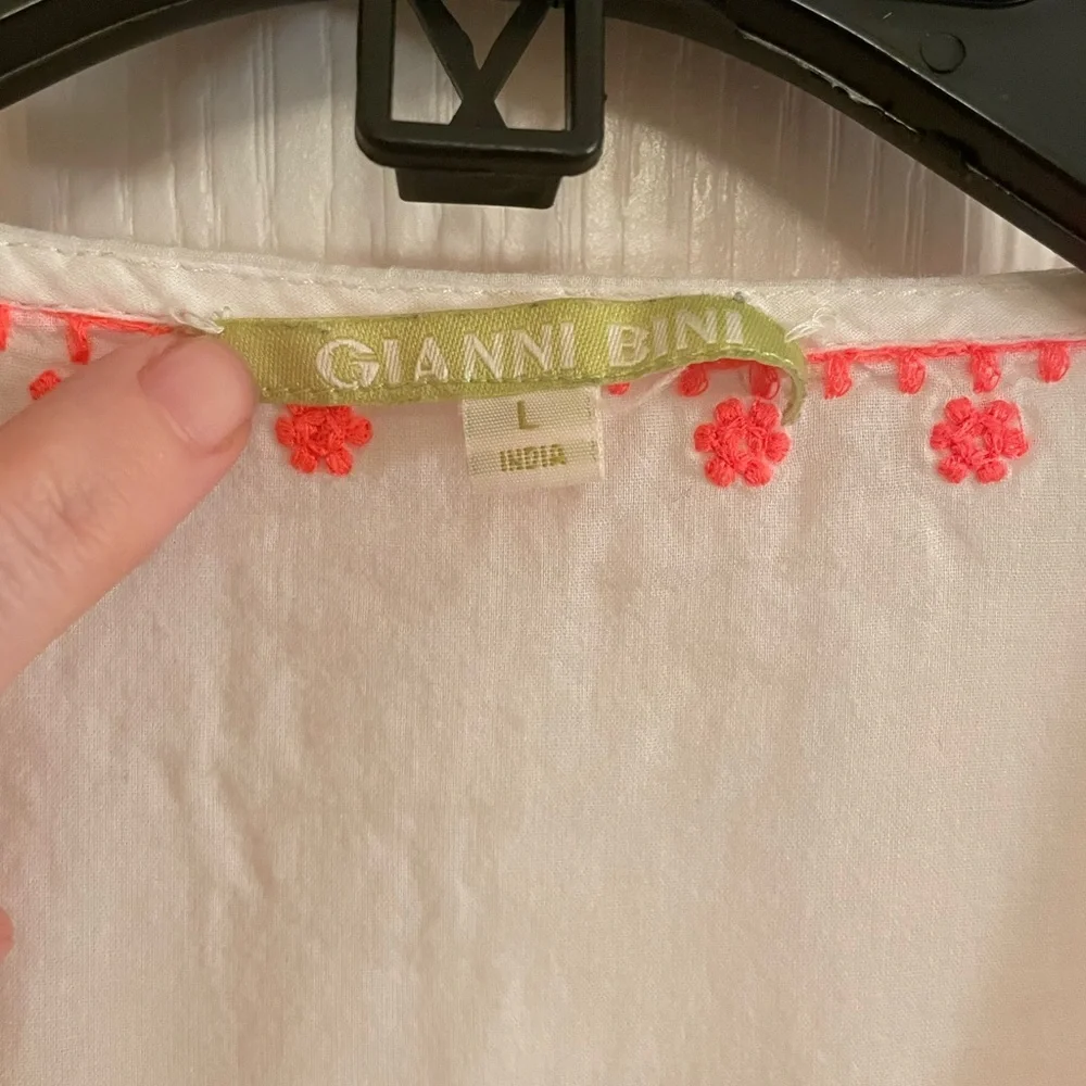 Gianni Bini White Swim Coverup with Coral Embroidery
